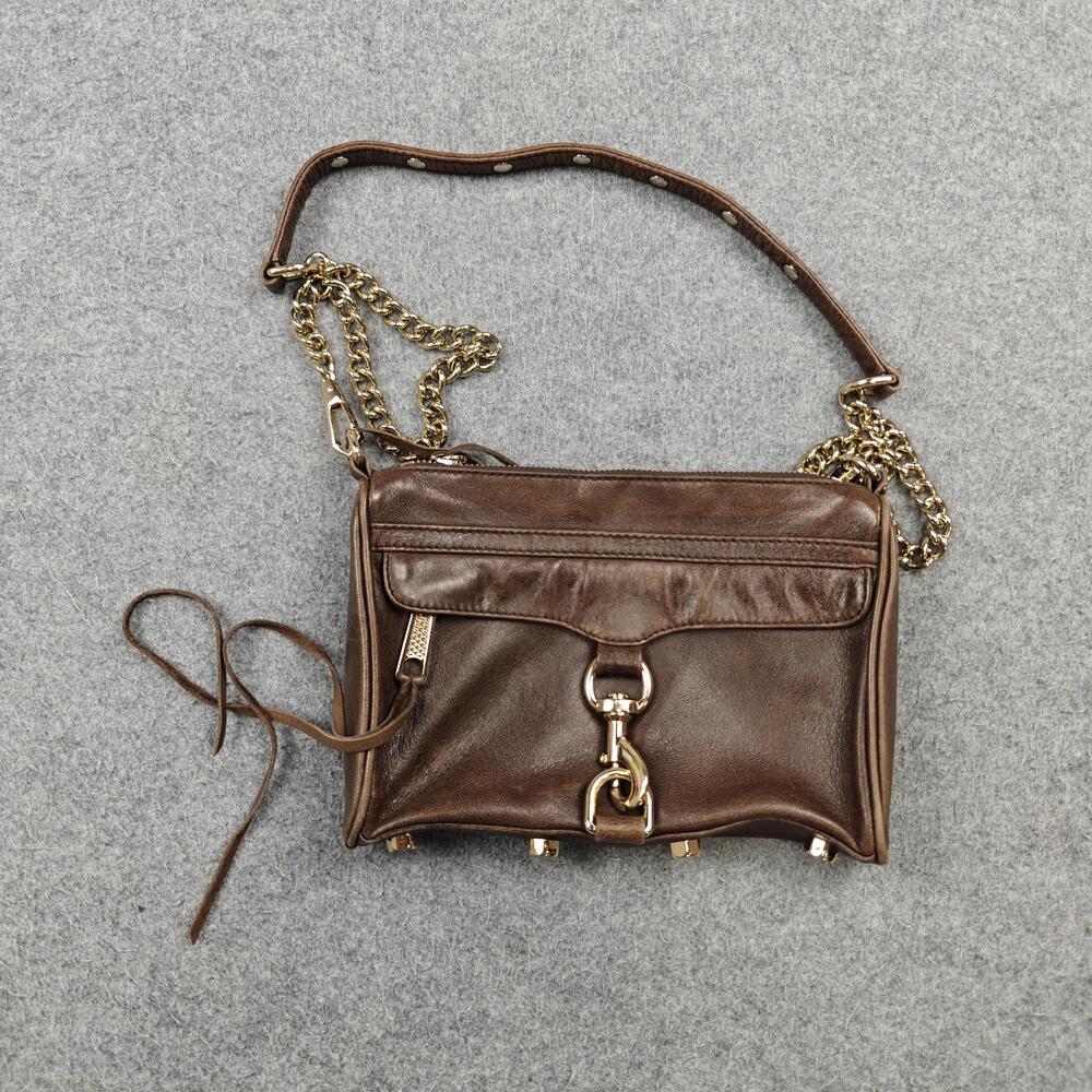Rebecca Minkoff Crossbody Bag Womens Mini Brown Leather Chain Strap Tassel Purse